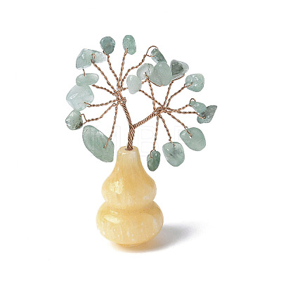 Natural Green Aventurine Chips Tree of Life Decorations with Topaz Gourd Base DJEW-P021-A02-1