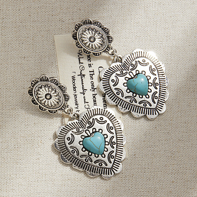 Dangle Stud Earrings Alloy & Synthetic Turquoise Dangle Stud Earrings FS-WGCE263-02-1