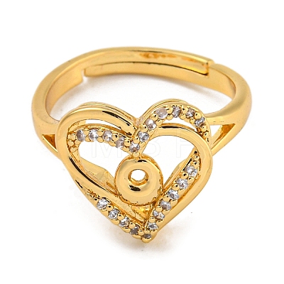 Heart with Letter Rack Plating Brass Micro Pave Clear Cubic Zirconia Adjustable Rings for Women RJEW-I105-01G-O-1