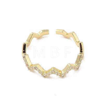 Brass Micro Pave Cubic Zirconia Open Cuff Rings RJEW-R146-02G-1
