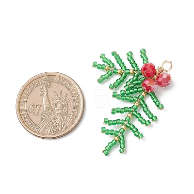 Glass Seed Beaded Leaf Pendants PALLOY-MZ00958-1