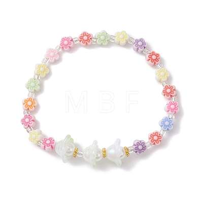 Flower Acrylic & ABS Plastic Imitation Pearl Beads Stretch Bracelets for Women BJEW-JB12908-1