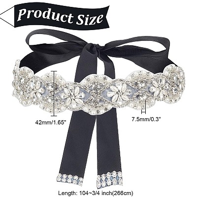 Brass Flower Bridal Belt with Glass Rhinestones for Wedding Dress AJEW-WH0455-005B-1