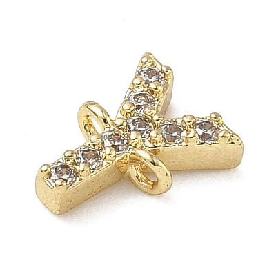 Brass Micro Pave Clear Cubic Zirconia Letter Links Connector Charms KK-I382-07G-Y-1