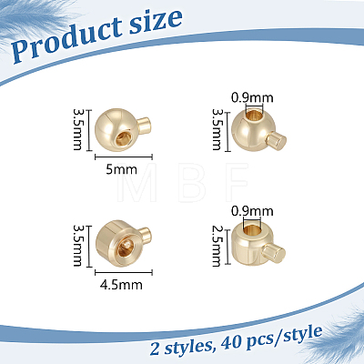 80Pcs 2 Styles Brass Crimp Beads KK-DR0001-63G-1