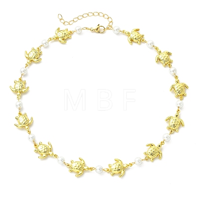 4Pcs 4 Styles Ocean 304 Stainless Steel Sea Animals Handmade Link Chain Necklaces with White Round Shell Pearl Beads NJEW-JN06097-1
