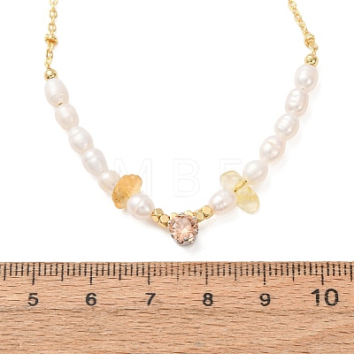 Natural Lemon Quartz(Heated) Chip and Rice Natural Pearl Beaded Necklaces GG-CBA3297-15G-B-1