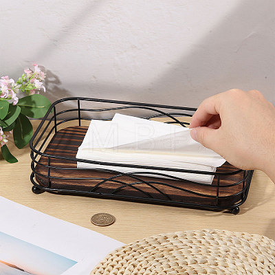 Wood and Iron Desktop Tissue Storage Holder AJEW-WH0410-106-1