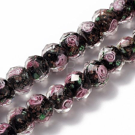 Handmade Gold Sand Lampwork Beads Strands LAMP-R141-10mm-03-1