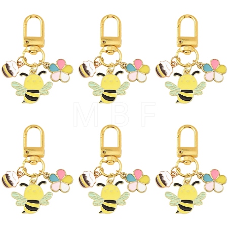 6Pcs Alloy Enamel Bees & Flower & Honey Jar Pendant Decorations HJEW-YW00457-1