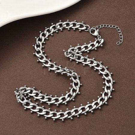 304 Stainless Steel Ball Tassel Cuban Link Chain Necklaces NJEW-K249-22P-1