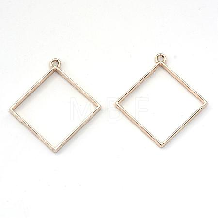 Rack Plating Alloy Rhombus Open Back Bezel Pendants X-PALLOY-S047-22E-FF-1
