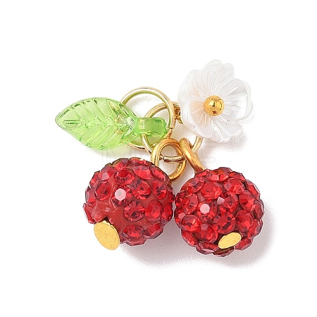 Handmade Polymer Clay Rhinestone Cherry Pendants PALLOY-JF03868-04-1