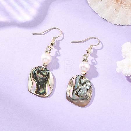 Natural Cultured Freshwater Pearl & Abalone Shell/Paua Shell Beads Dangle Earrings EJEW-JE07313-01-1