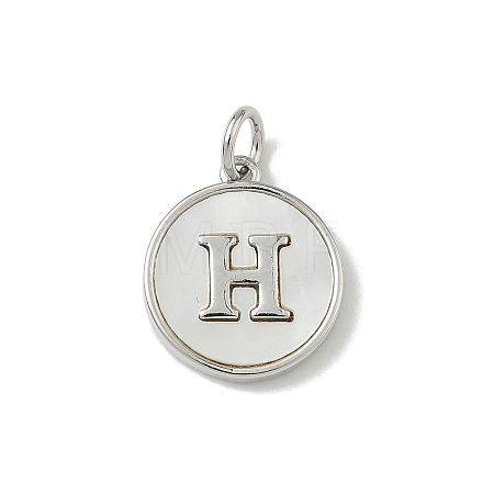 Brass Pave Natural Shell Flat Round with Letter Charms KK-Z115-13P-H-1