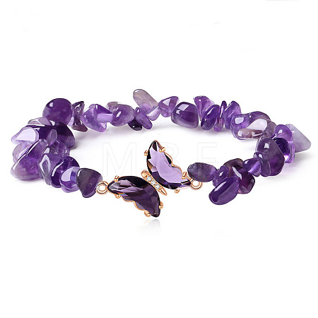 Fashionable Natural Amethyst Chips Beaded Bracelets LS-TI6720-1-1