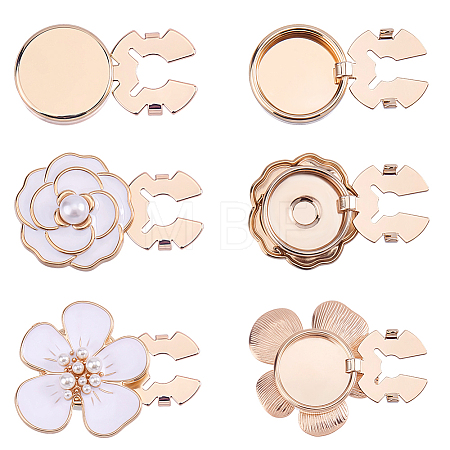 6Pcs 3 Styles Flat Round & Flower Alloy Cufflinks FIND-ME0004-46-1