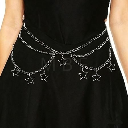 Alloy Star Tassel Layered Curb Chain Waist Belly Chains for Women FS-WG240A3-01-1