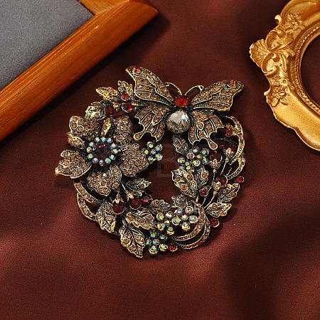 Butterfly Wreath Rhinestone Brooch Pin PW-WG3840C-03-1