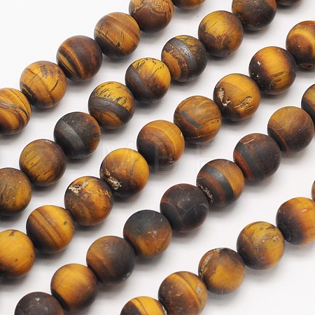 Yellow Tiger Eye Frosted Round Bead Strands G-N0166-45-10mm-1