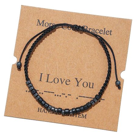 I Love You Synthetic Non-magnetic Hematite & Wood Beads Morse Code Bracelets WGB6EC0-10-1