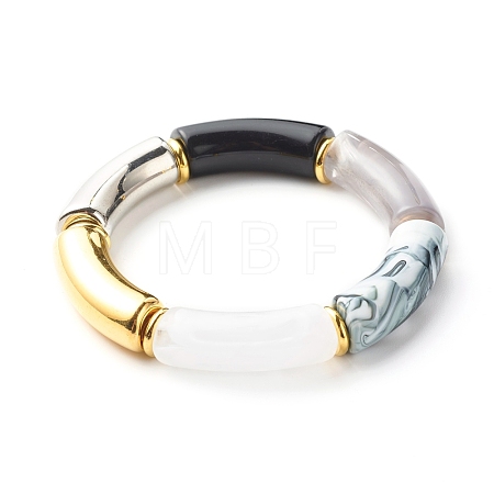 Chunky Curved Tube Beads Stretch Bracelet BJEW-JB06683-02-1