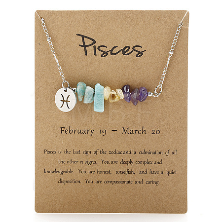 Natural Amazonite & Amethyst & Citrine Chip & Alloy Constellation Pendant Necklaces WGB0CBC-08-1