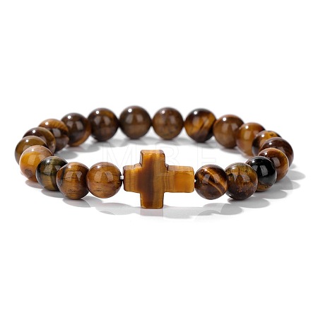 Natural Tiger Eye Round Beads Stretch Bracelets LS-YG0612-11-1