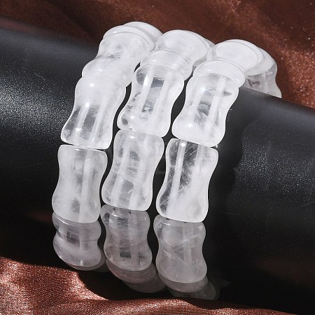 Bamboo Natural Quartz Crystal Beads Stretch Bracelets for Women Men BJEW-K304-01L-1