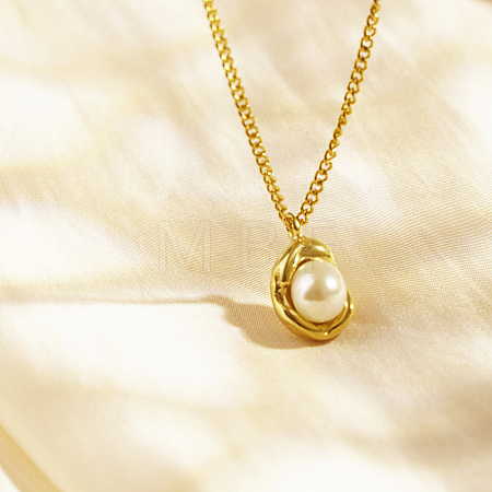 Stylish 304 Stainless Steel Faux Pearl Pendant Necklace for Women's Daily Wear LB7662-1