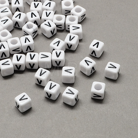 Large Hole Acrylic Letter European Beads SACR-Q103-6mm-01V-1