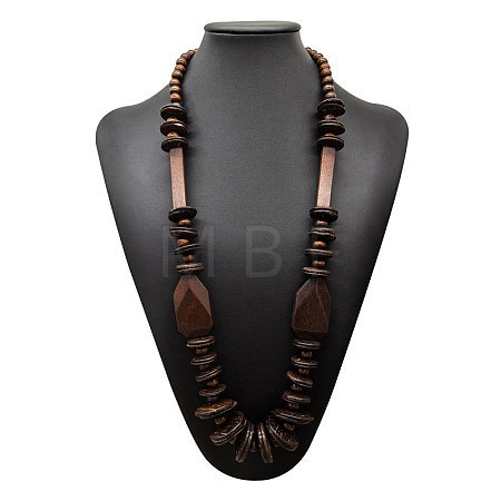 Boho Wood & Coconut Geometric Disc Graduated Beaded Necklaces for Women WGCD52C-01-1