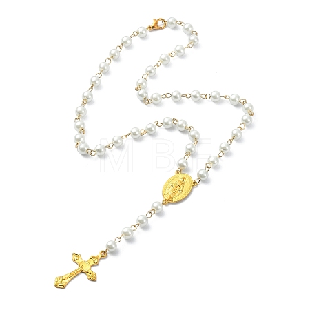 Glass Pearl Rosary Bead Necklaces NJEW-JN04340-1