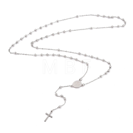 Non-Tarnish 304 Stainless Steel Rosary Bead Necklaces For Religion STAS-B021-02P-1