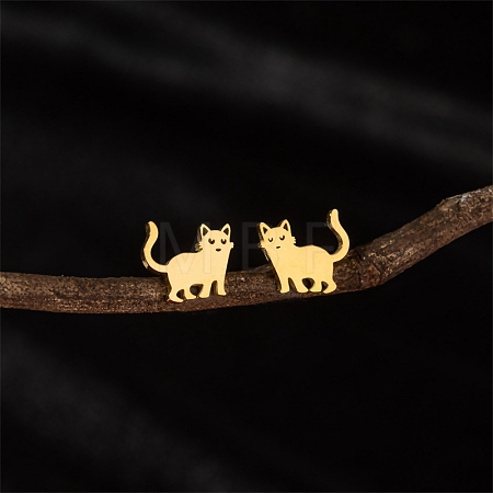 Stainless Steel Cat Shape Stud Earrings PW-WGC97C2-01-1