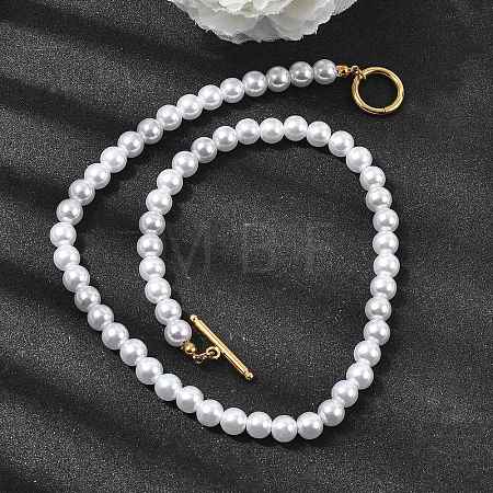 8MM White Round Plastic Pearl Beaded Necklaces for Women NJEW-L469-01G-1