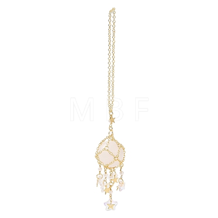 Natural Quartz Crystal with Rack Plating Brass Pendants Decorations AJEW-B023-01G-03-1