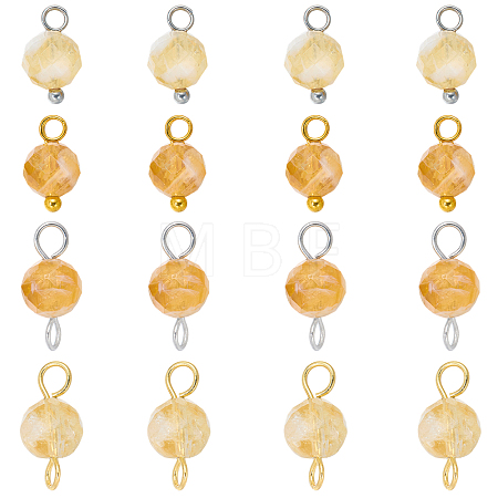 16Pcs 4 Styles November Birthstone Natural Yellow Quartz Pendant and Connector Charms PALLOY-SW00116-1