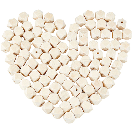 100Pcs Unfinished Wood Faceted Cube Beads WOOD-PA0001-75A-1