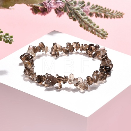 Smoky Quartz Chips Stretch Bracelets BJEW-JB01308-05-1