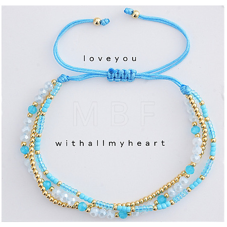 Beachy Style Brass & Glass & Seed Beaded Multi-Layer Bracelets BK3958-2-1