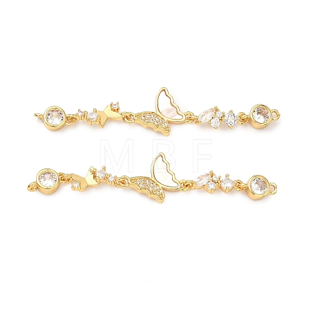Brass Pave Clear Cubic Zirconia Connector Charms KK-Z139-12G-04-1