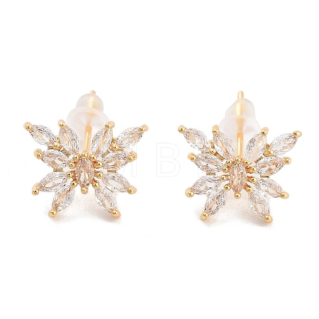 Brass Micro Pave Clear Cubic Zirconia Stud Earrings EJEW-B058-07G-1
