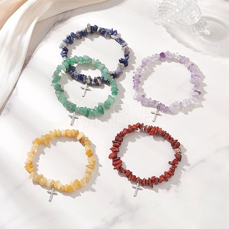 Natural Gemstone Chip Beads  Stretch Bracelets BJEW-JB13250-1