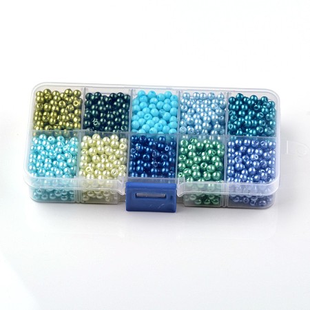 Mixed Pearlized Round Glass Pearl Beads HY-D0004-4mm-B-1