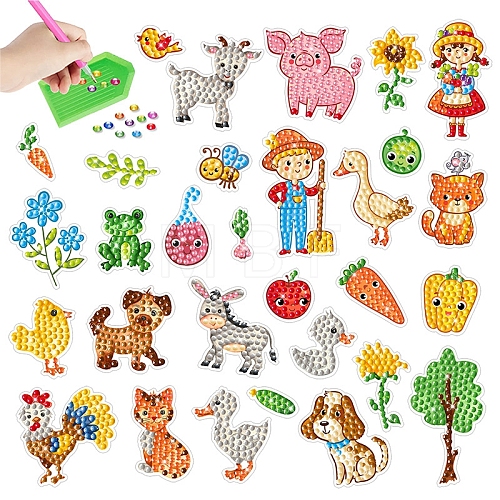 2 Sheets Animal DIY Diamond Painting Sticker Kits DIAM-PW0010-03C-1