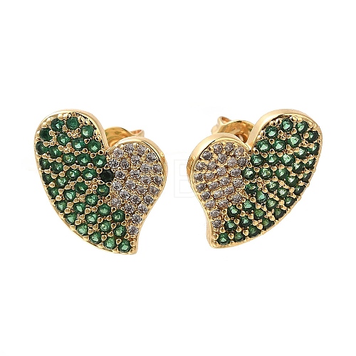 Brass Pave Cubic Zirconia Stud Earrings EJEW-M088-06G-03-1