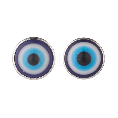 Flat Round with Evil Eye Stud Earrings EJEW-JE04797-1
