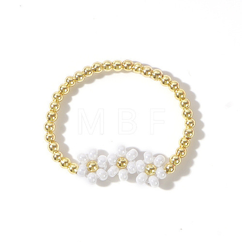 Chic Daisy Brass Beaded Stretch Rings for Women KK5081-1