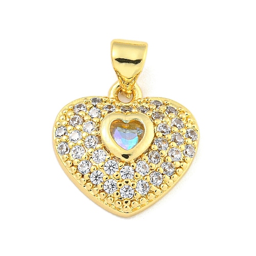 Heart Rack Plating Brass Micro Pave Cubic Zirconia Charms KK-Z053-17G-01-1